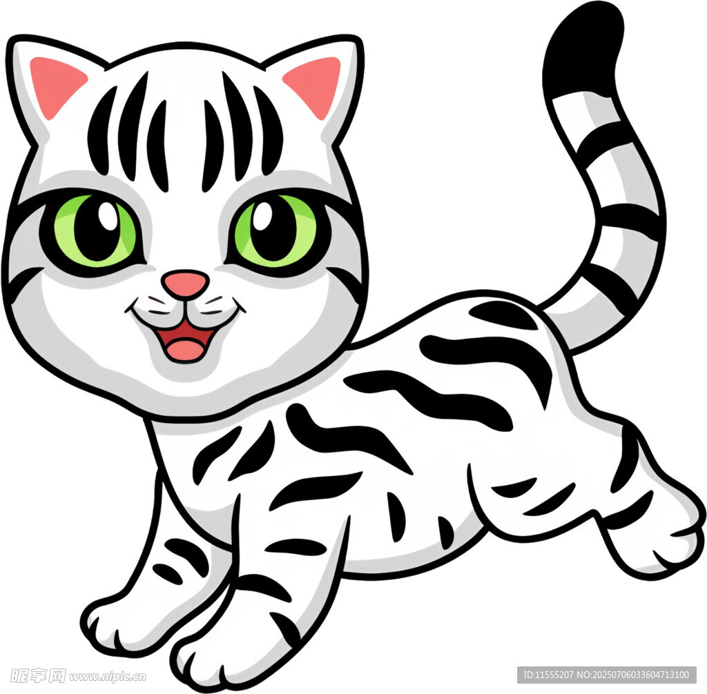 可爱斑纹小猫欢快奔跑