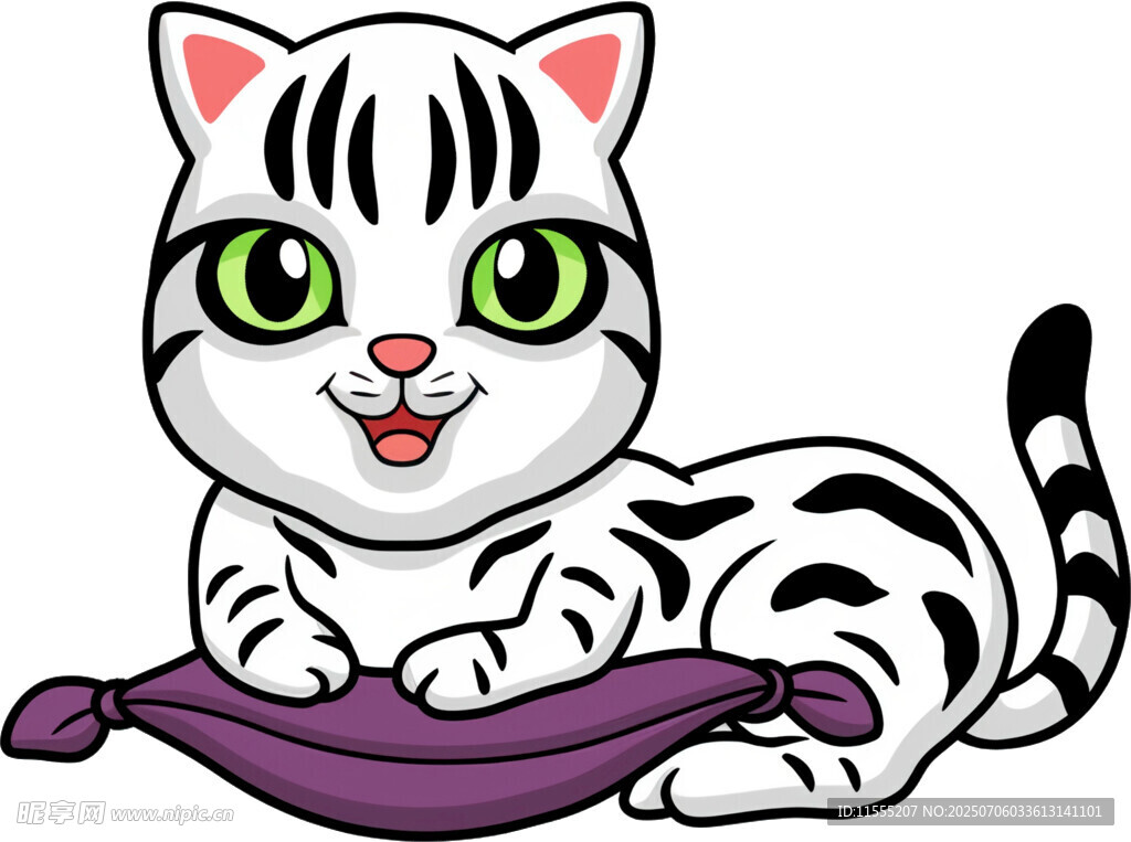 可爱斑纹小猫玩紫色垫子