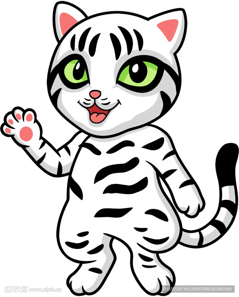 挥手的条纹卡通小猫