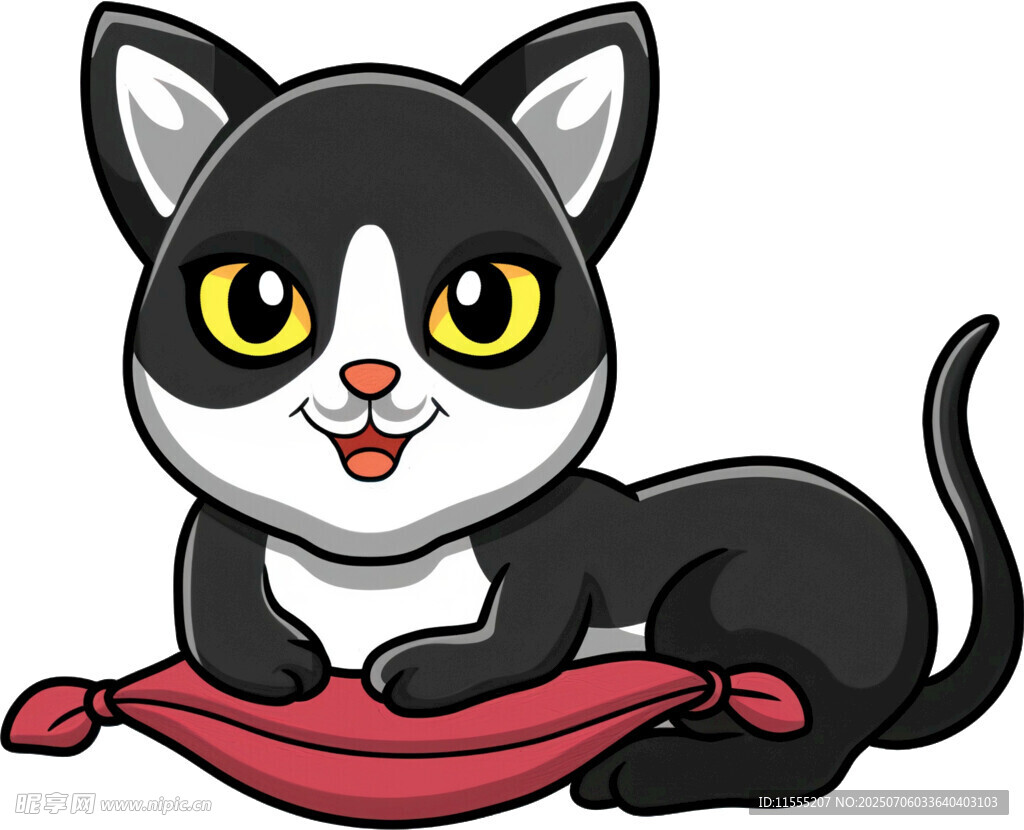 可爱黑猫趴红垫