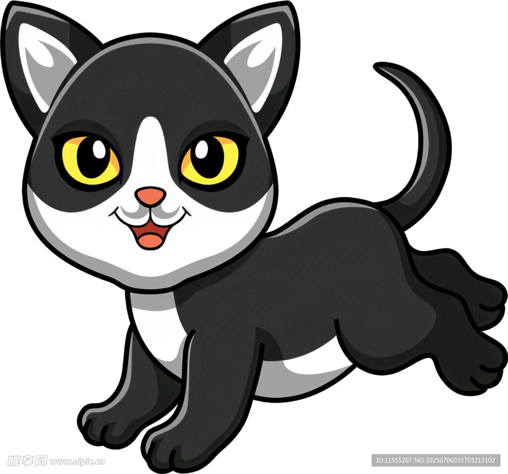 奔跑的可爱黑白猫咪