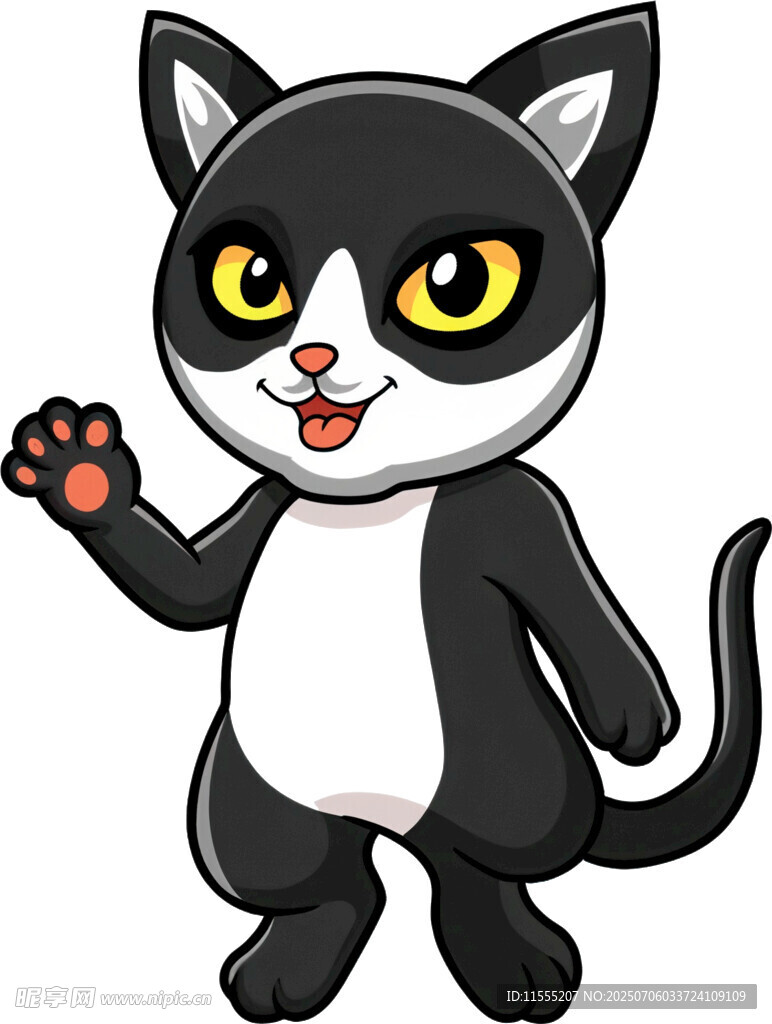 可爱黑白猫挥手