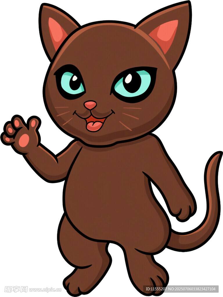 棕色卡通小猫挥手