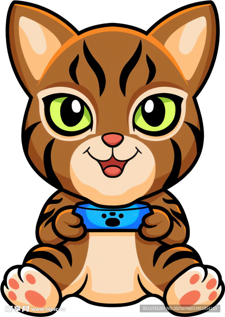 可爱猫咪抱蓝色物品