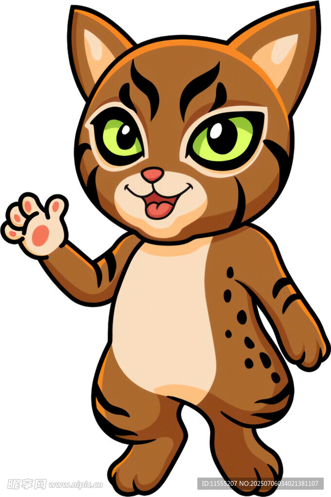 可爱卡通小猫挥手