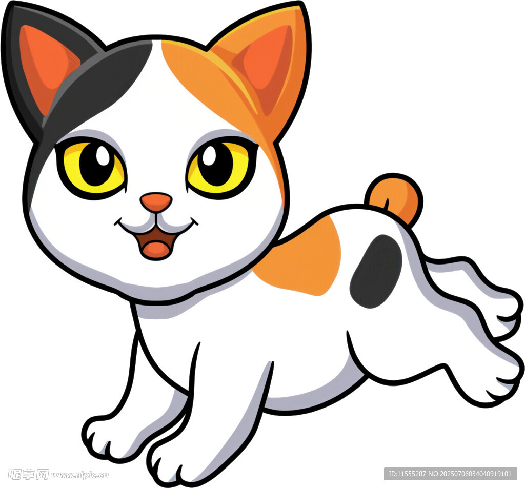 可爱三色小猫欢快奔跑