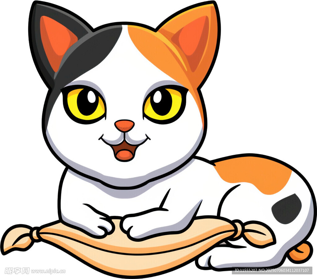 可爱三色猫咪趴卧在枕上