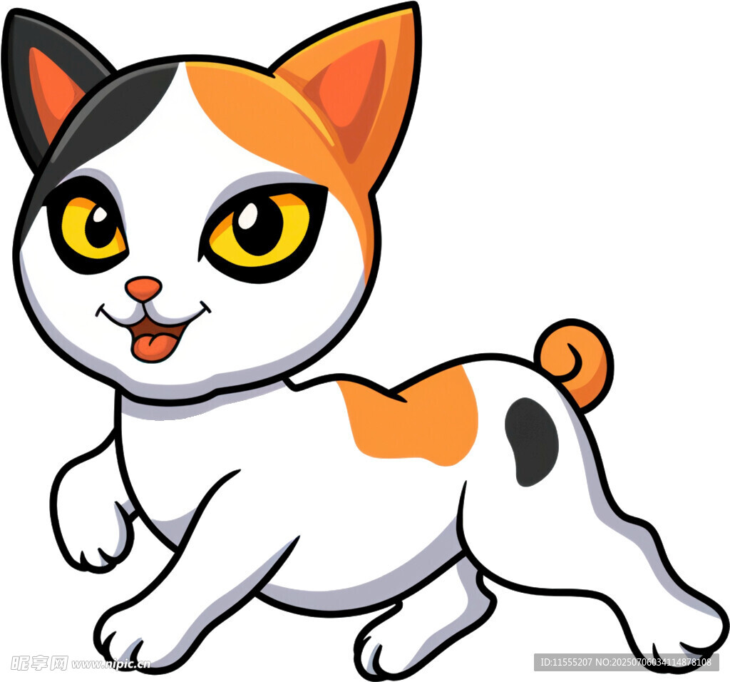 可爱三色小猫欢快奔跑