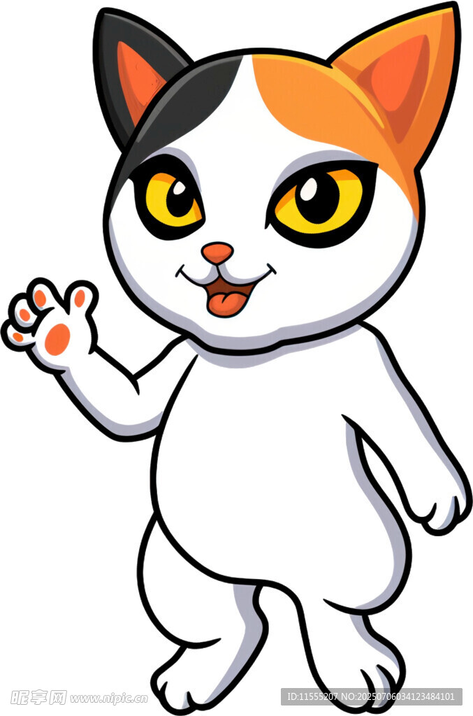 可爱三色猫挥手