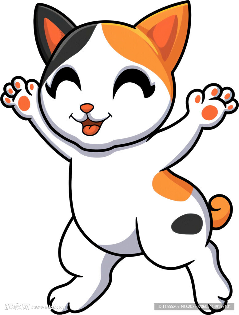 欢快跳跃的三色猫咪