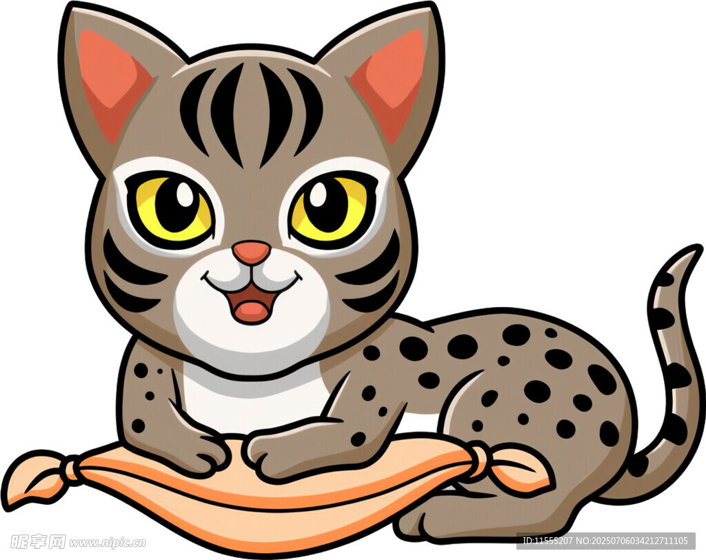 可爱猫咪玩彩色布条