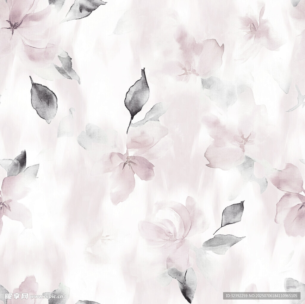 淡粉花卉水彩纹理图案