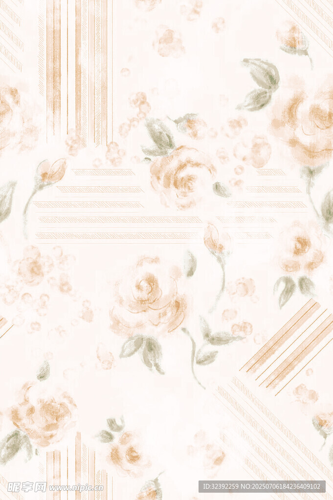花卉条纹复古风壁纸图案