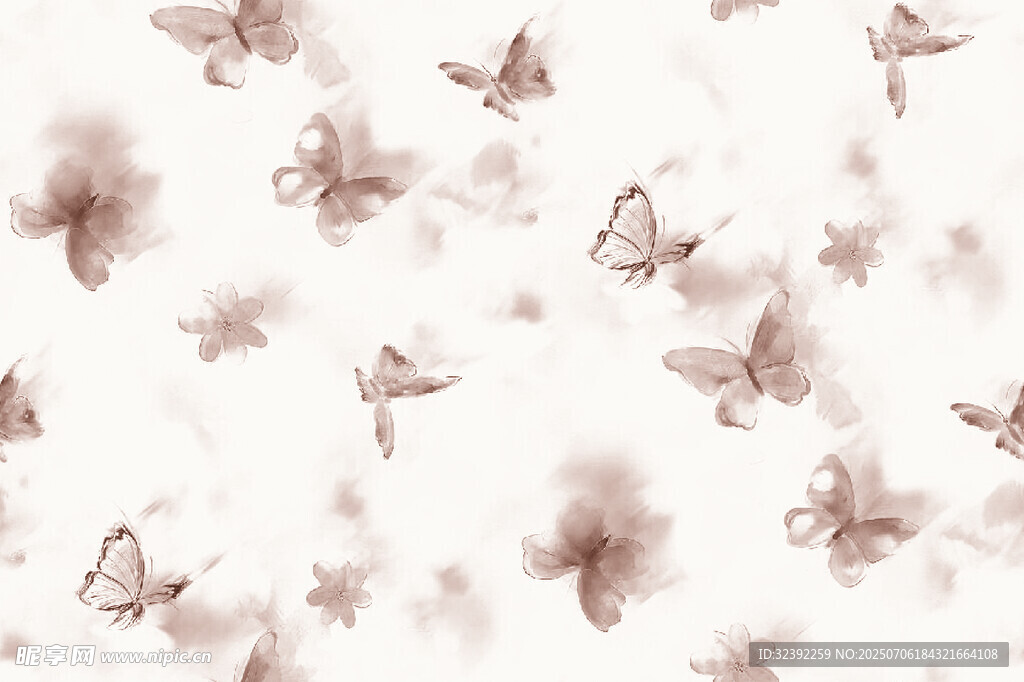 梦幻蝴蝶花卉图案背景