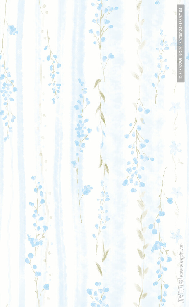 蓝白花卉条纹图案背景