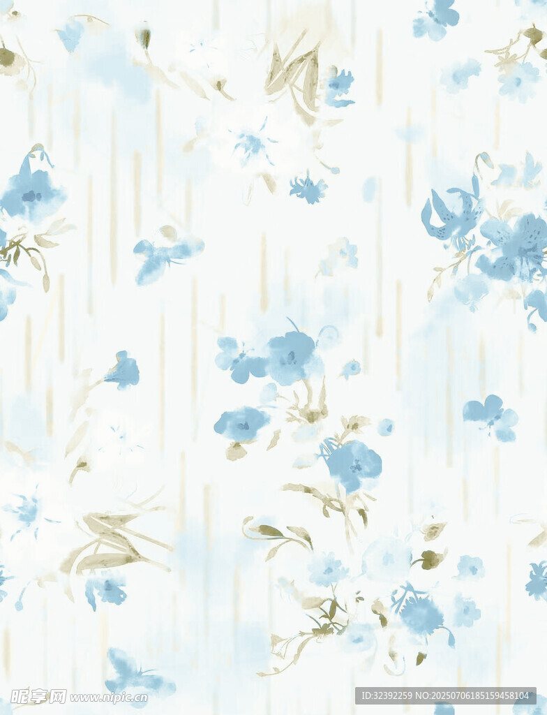 蓝白花卉条纹清新背景图