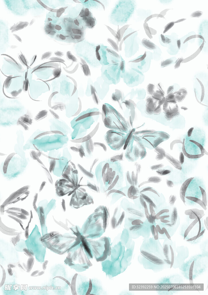 蓝白花卉图案背景纹理