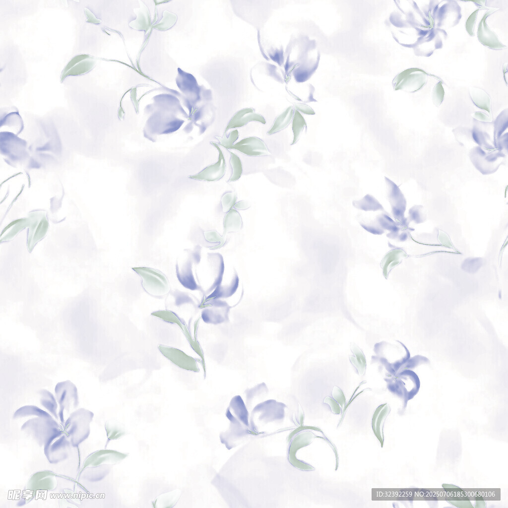 淡蓝花卉水彩纹理图案