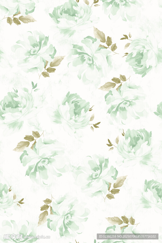 清新绿金花卉图案背景