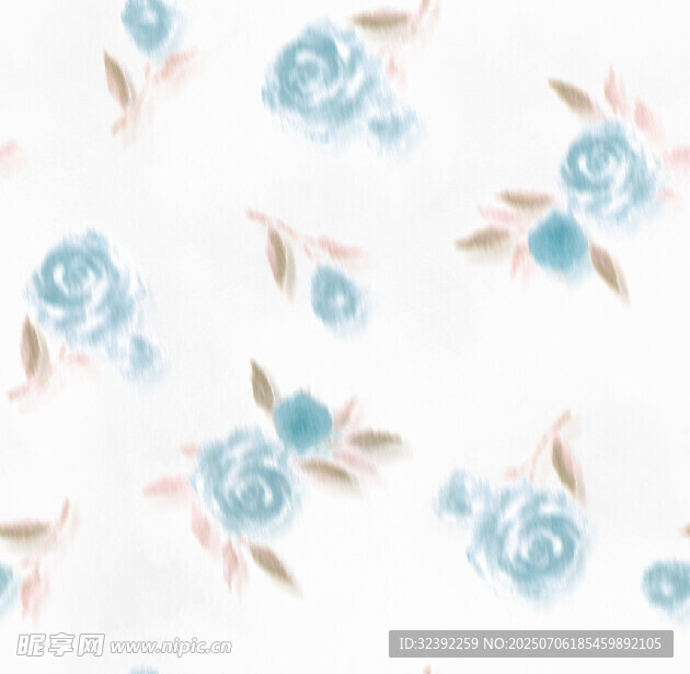 蓝粉花卉图案布料纹理