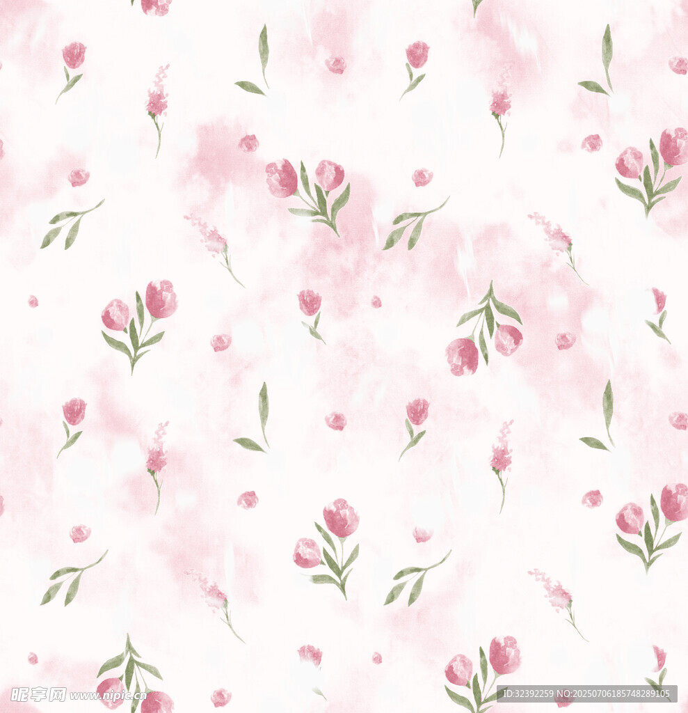 粉色花卉水彩无缝图案