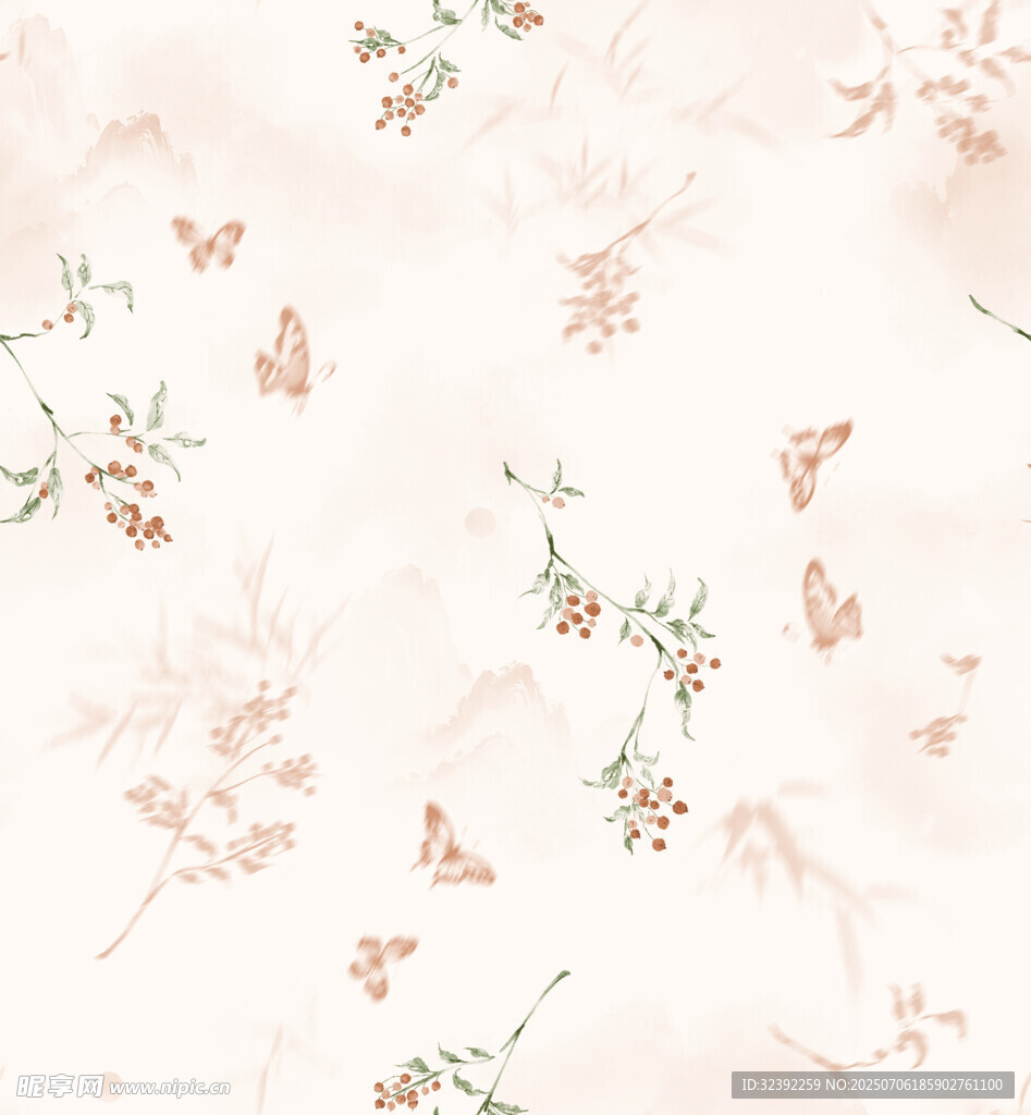 淡雅花卉蝴蝶图案背景