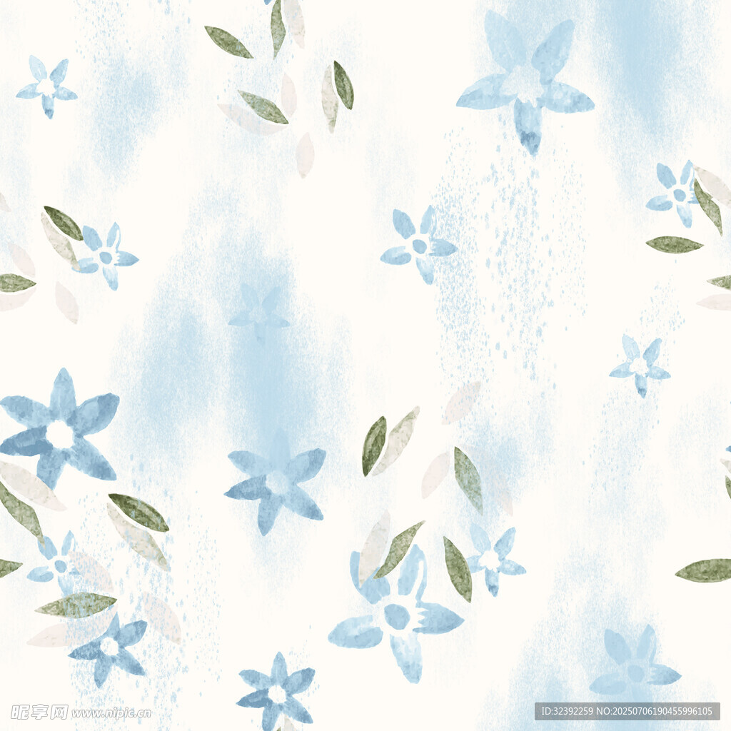 蓝白花卉水彩风图案背景