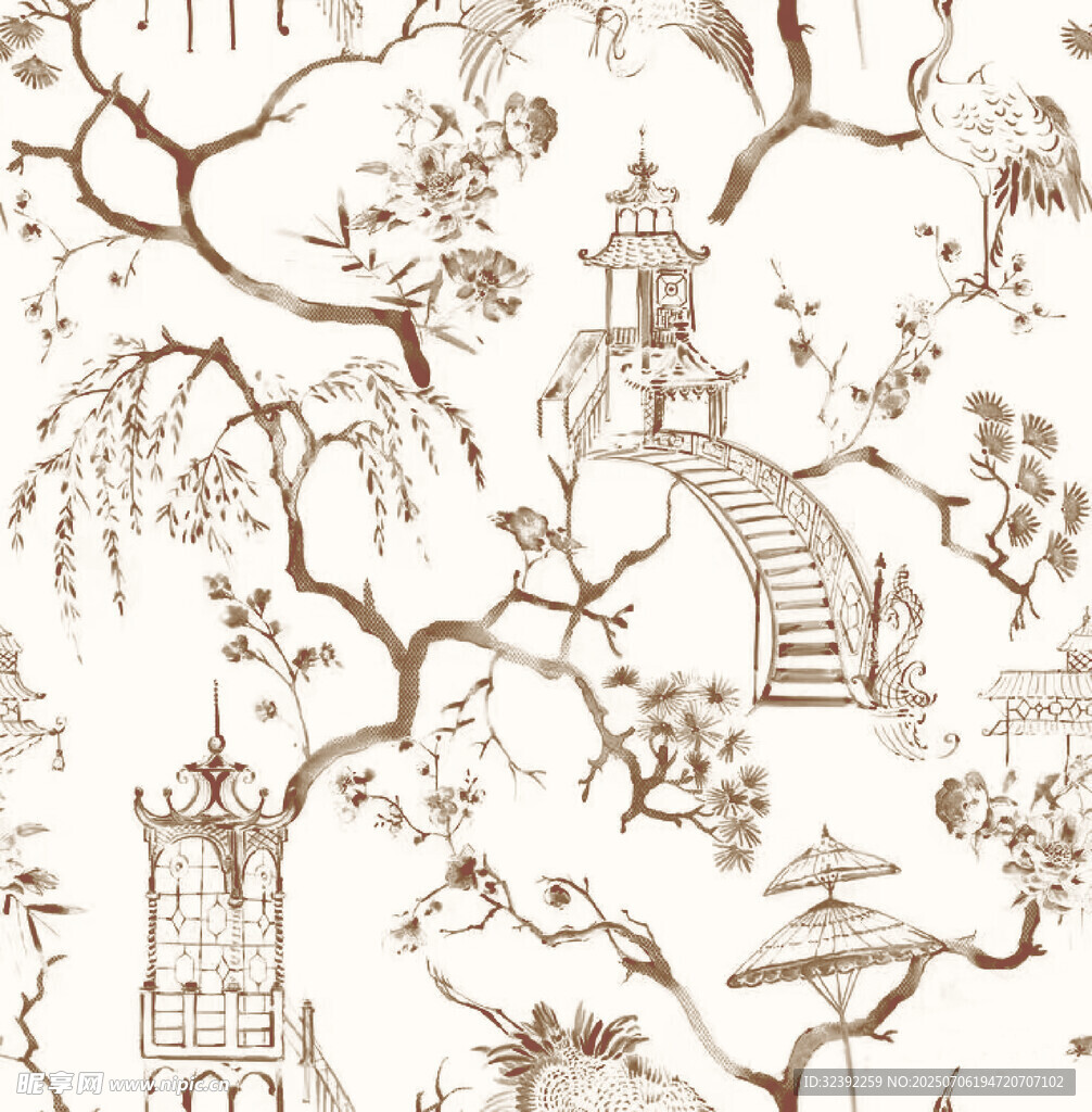 中式古典风景图案纹理