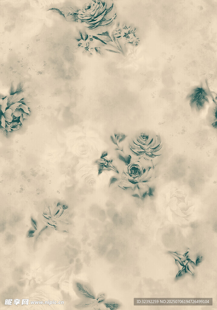 复古蓝白花卉纹理图案