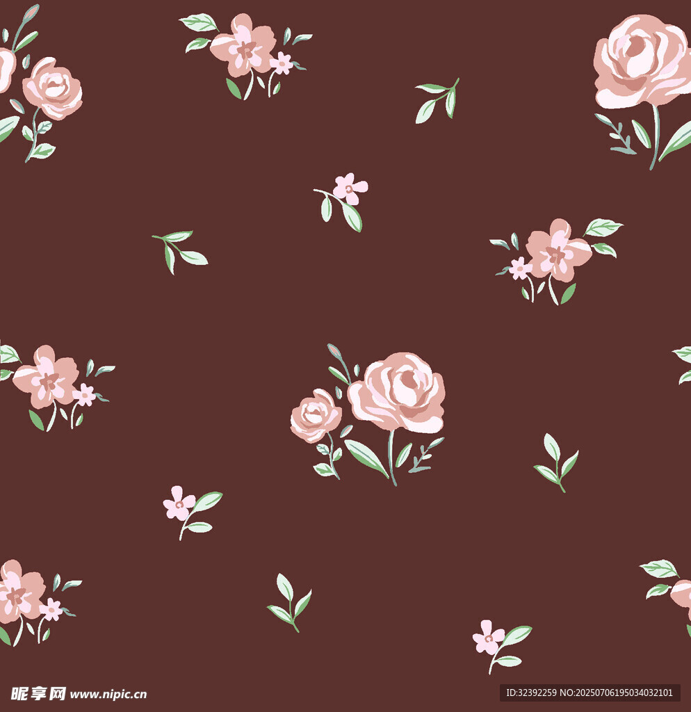 深棕底粉色花卉图案背景