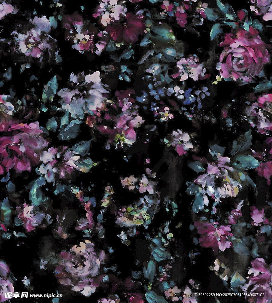 黑色底花卉图案布料