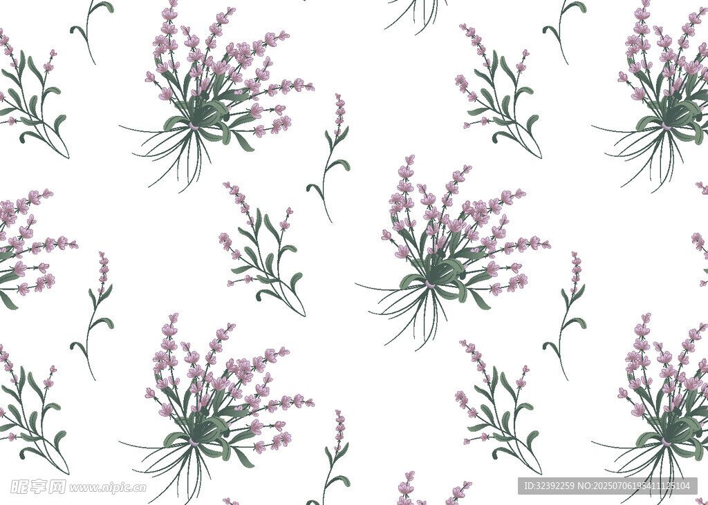 手绘薰衣草花卉无缝图案