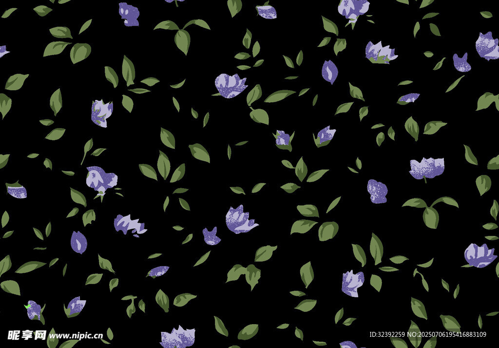 黑色背景上的紫色花卉图案