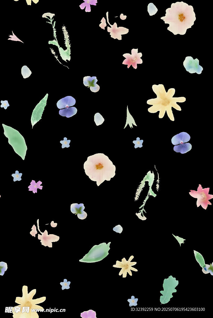 黑色背景多彩花卉图案