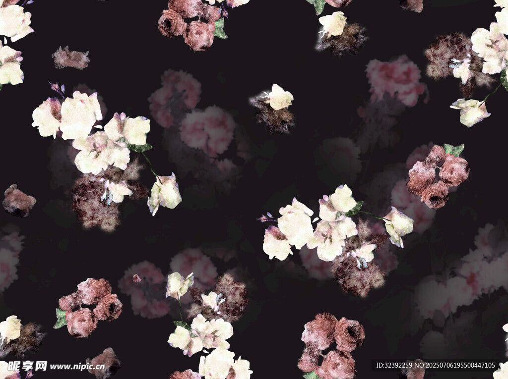 黑色底花卉图案纹理