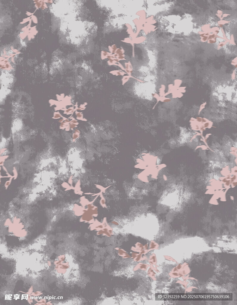 灰底粉色花卉纹理图案