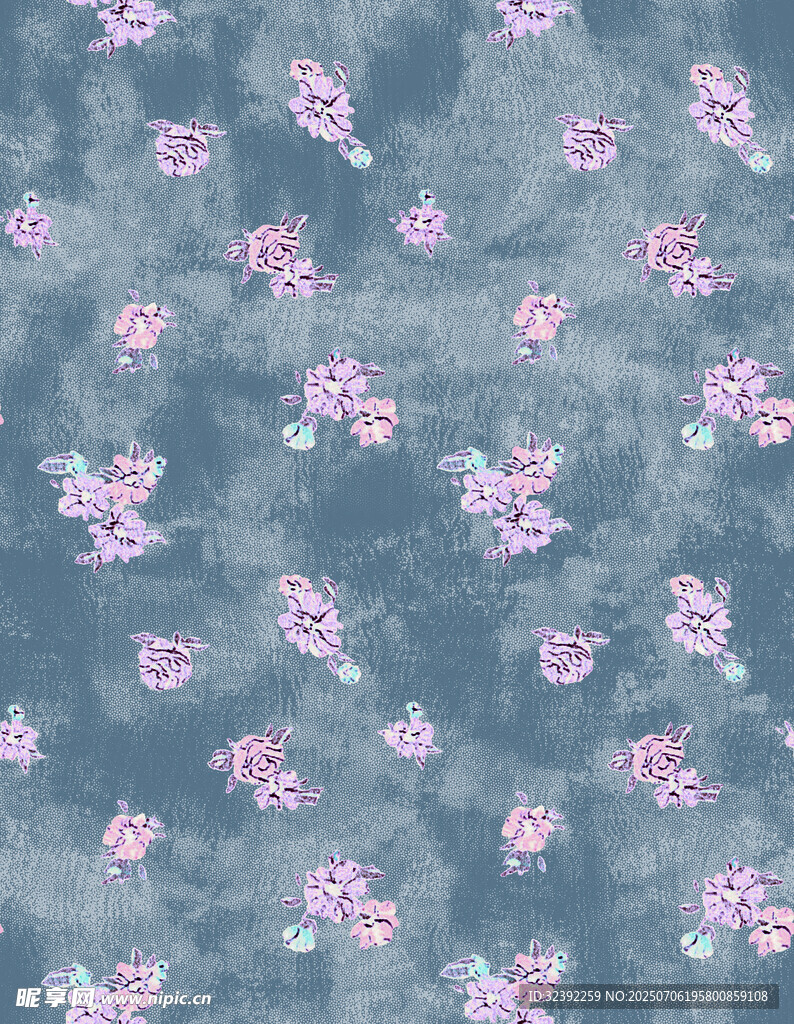 蓝底粉色花卉图案纹理