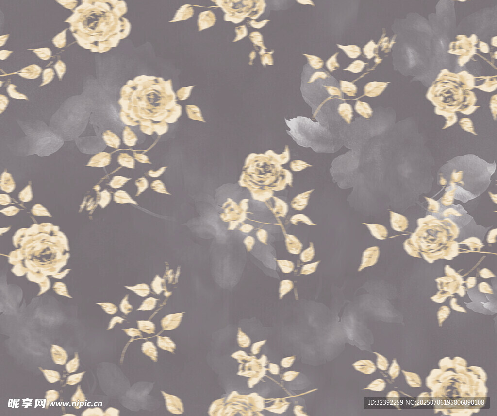 浅黄花卉灰色背景图案