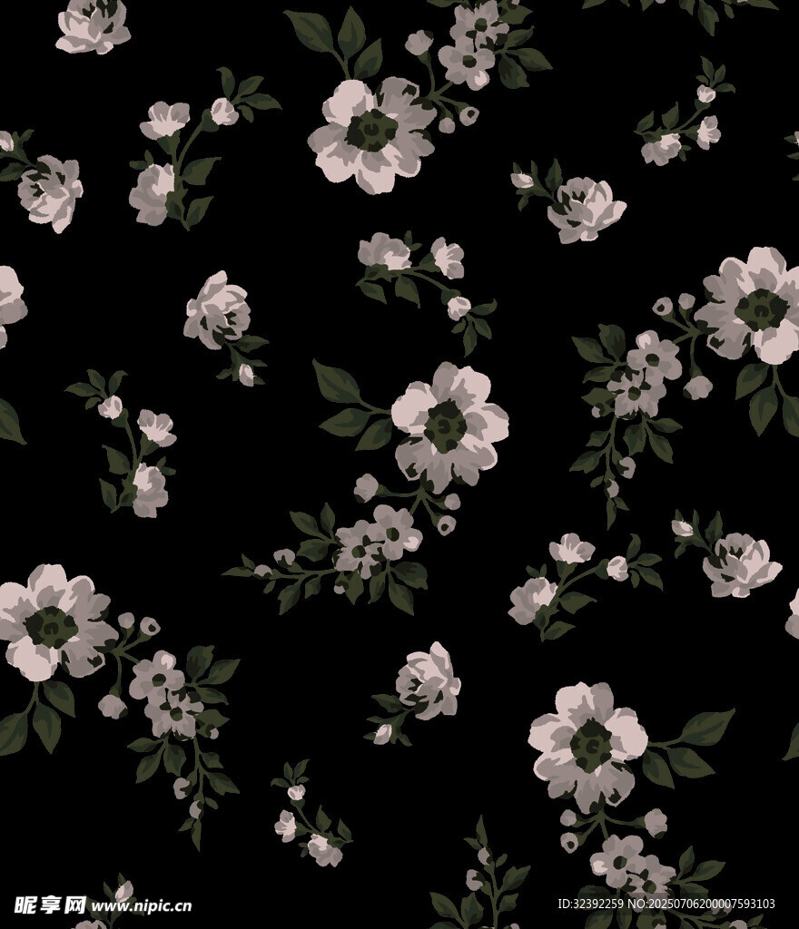 黑色底白色花卉图案