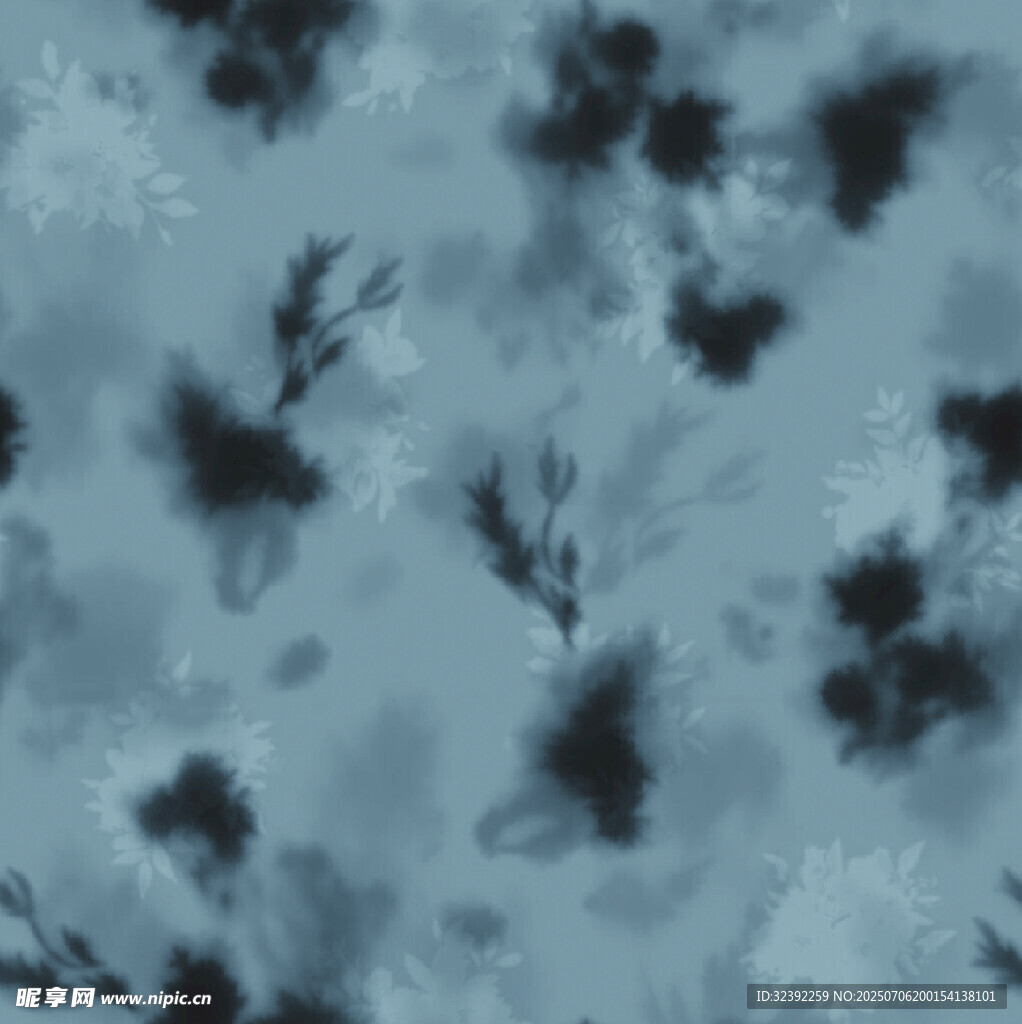 蓝底墨韵花纹图案