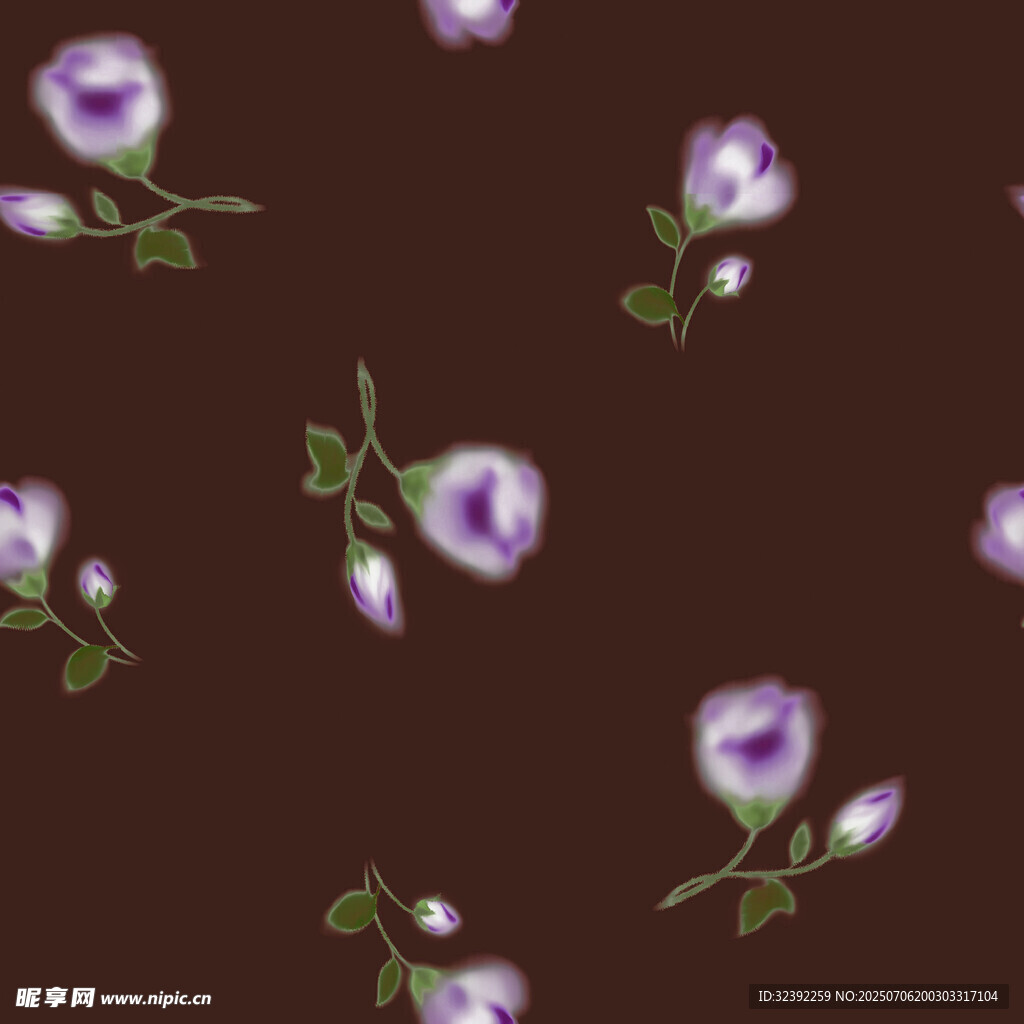 深棕背景上的紫色花卉图案