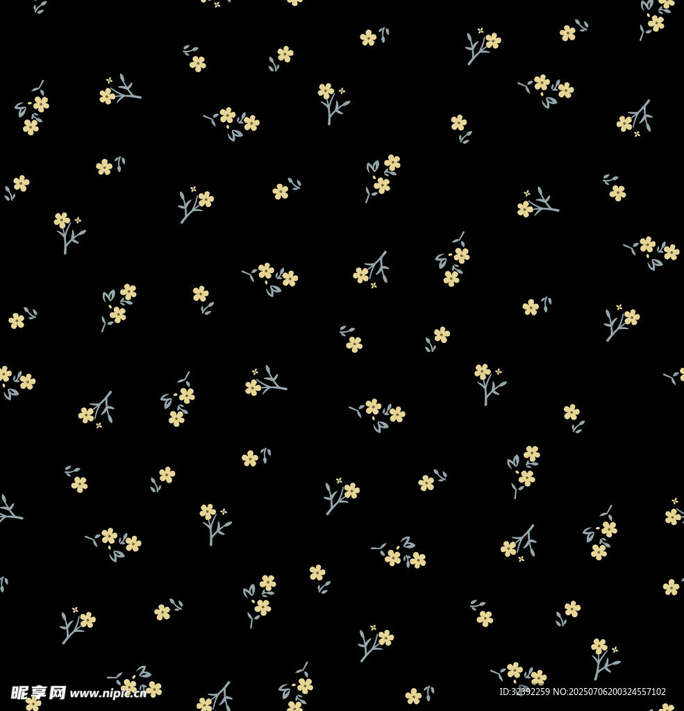 黑色背景金色小花图案