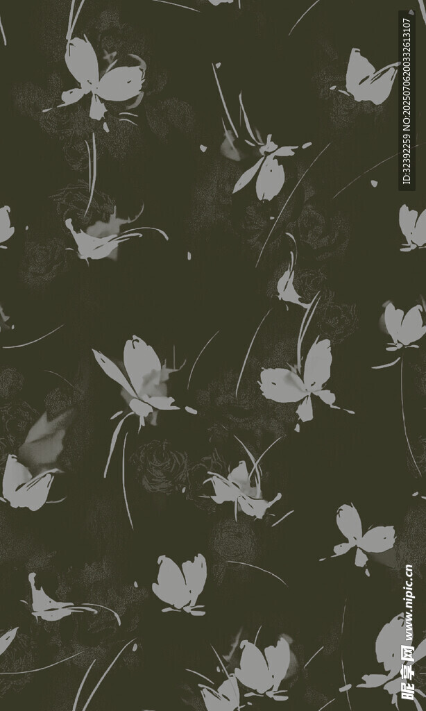 白色花卉图案深绿背景图