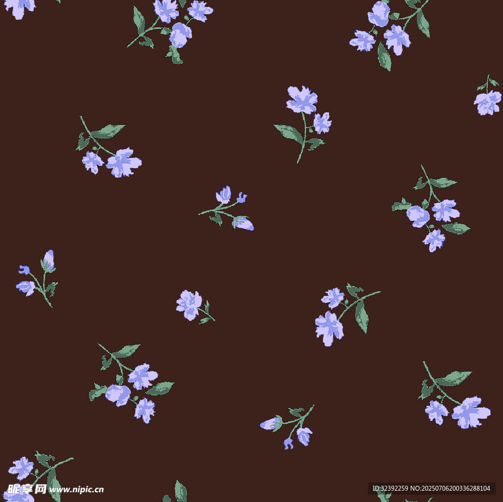 深棕底紫色小花图案
