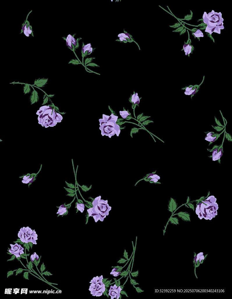 黑色背景上的紫色花卉图案