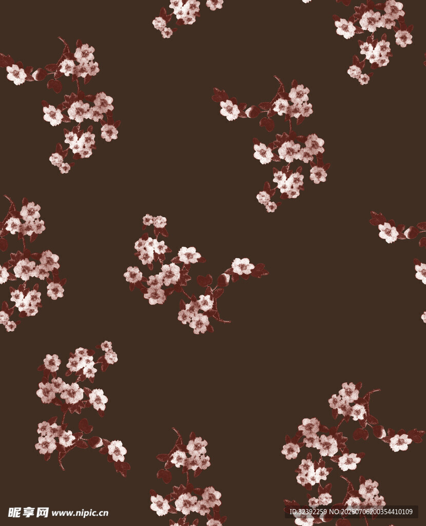 深棕底粉色碎花图案
