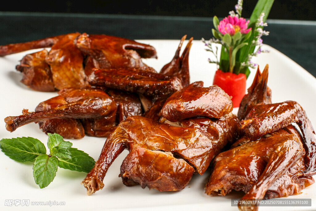 美味卤制乳鸽摆拍