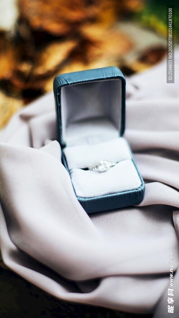 精致蓝盒中的优雅戒指