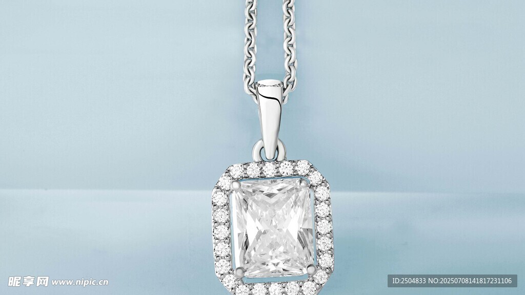 方形钻石吊坠项链