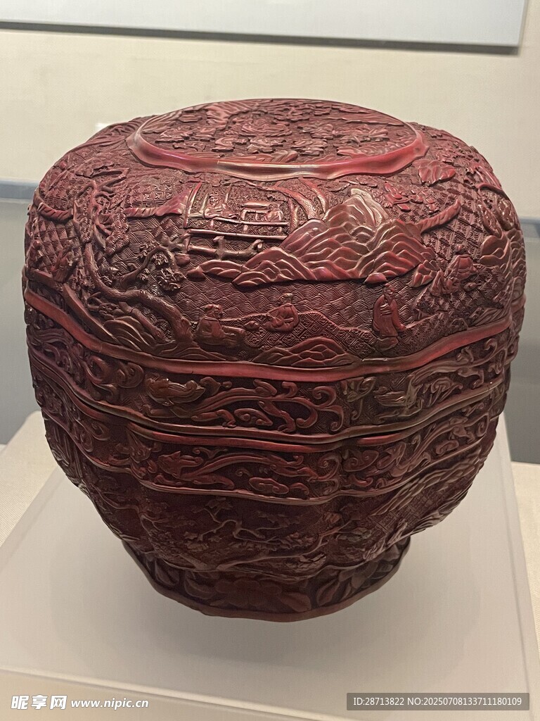 精美雕花红漆罐